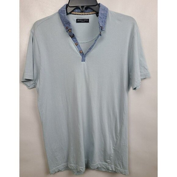 Brave Soul Other - Brave Soul Mens Chimera Oxford Polo Shirt Medium Baby Blue Chambray Short Sleeve